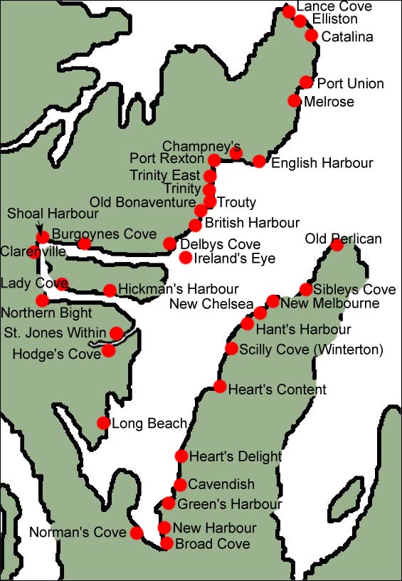 Plan des sections locales de la baie de Trinity