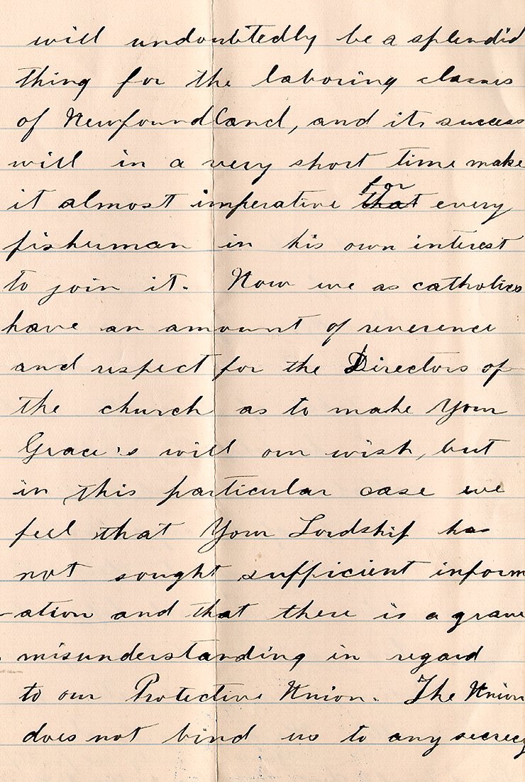 Lettre de Peter Trimlett et autres &agrave; l'archev&ecirc;que M.F. Howley, Salmonier, 23 mars 1909, Page 2