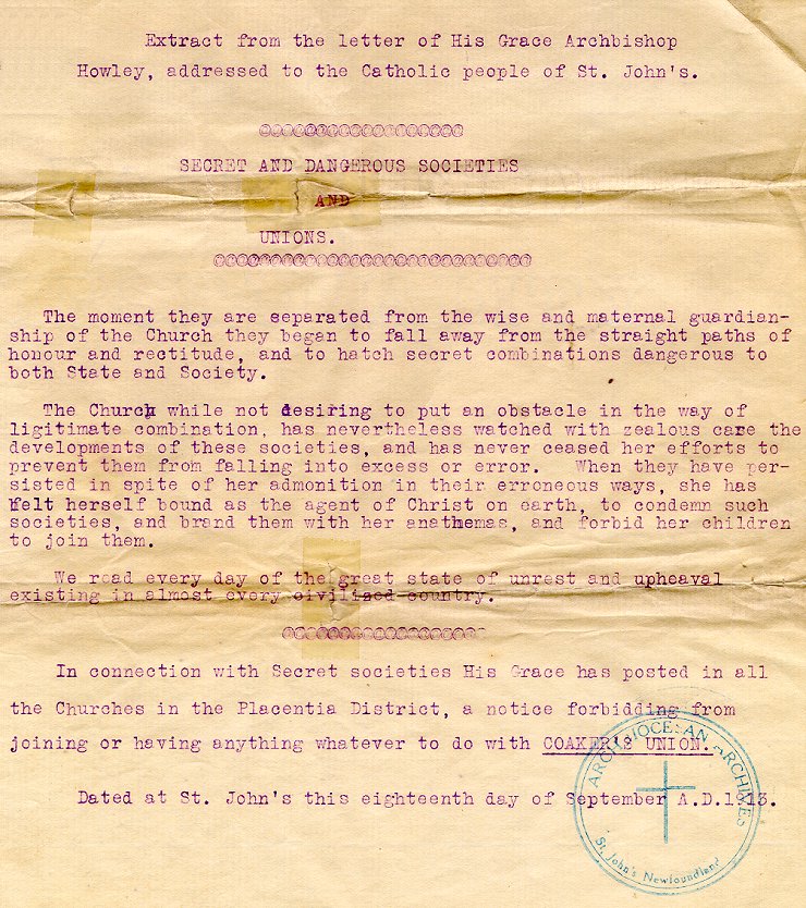 Extrait de la lettre de l'archev&ecirc;que M.F. Howley aux catholiques de St. John's, 18 septembre 1913, Page 2