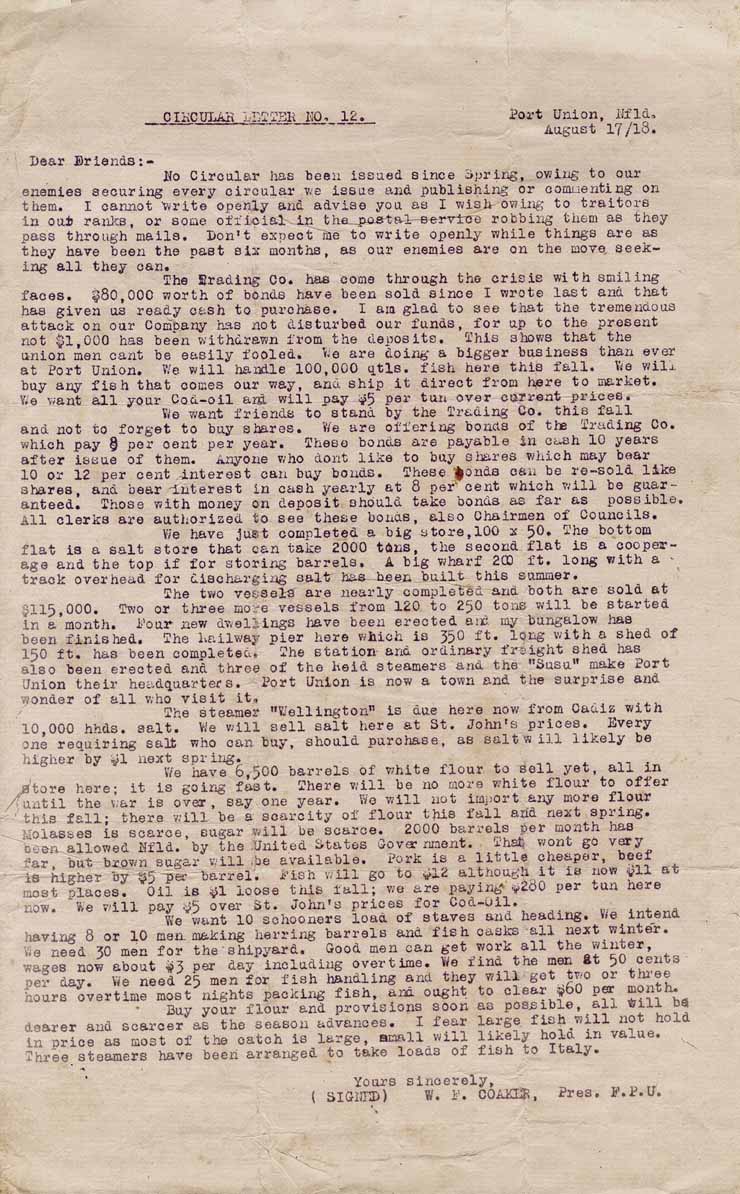 Circular Letter No. 12. Aug 17, 1918