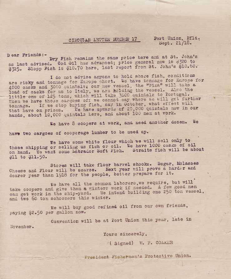 Lettre circulaire no. 17. 21 sept. 1918