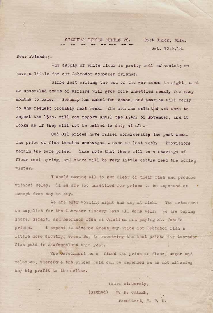 Circular Letter No. 20. Oct 12, 1918