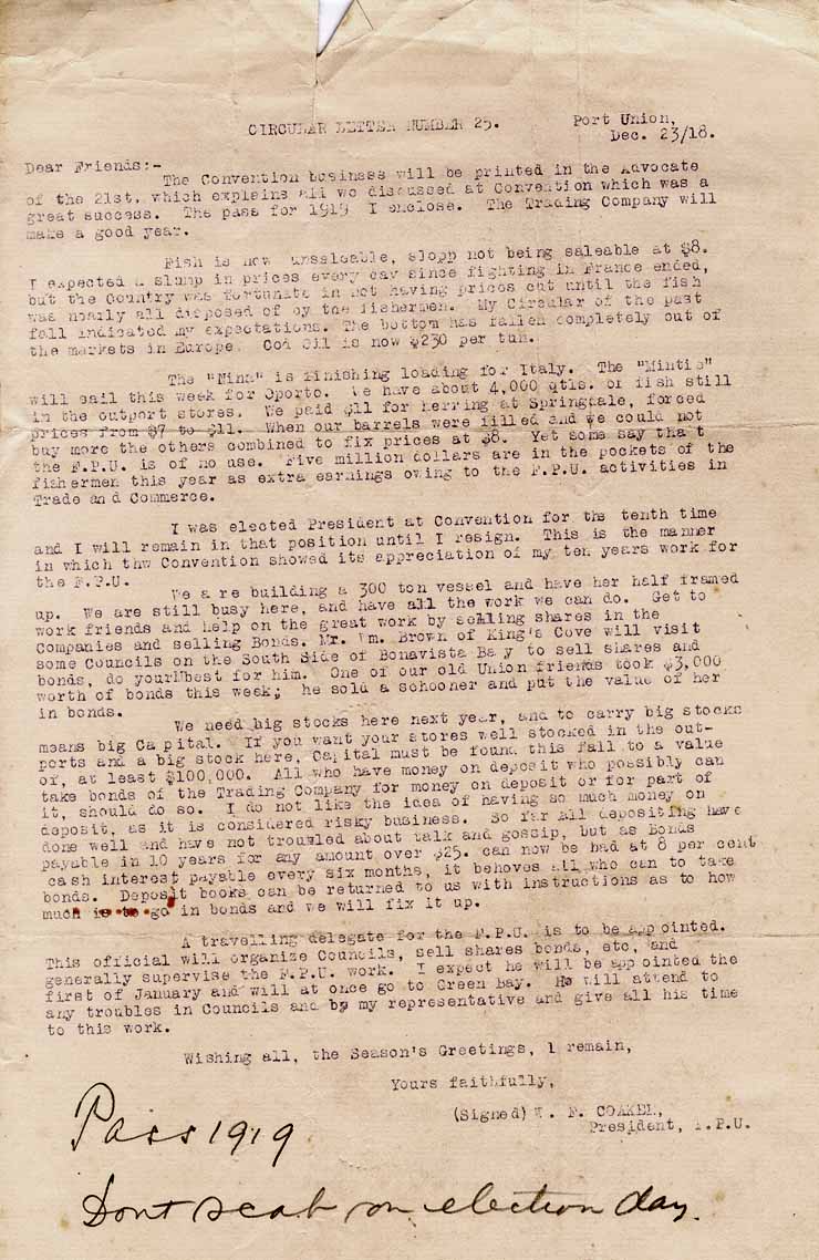 Circular Letter No. 25. Dec 23, 1918