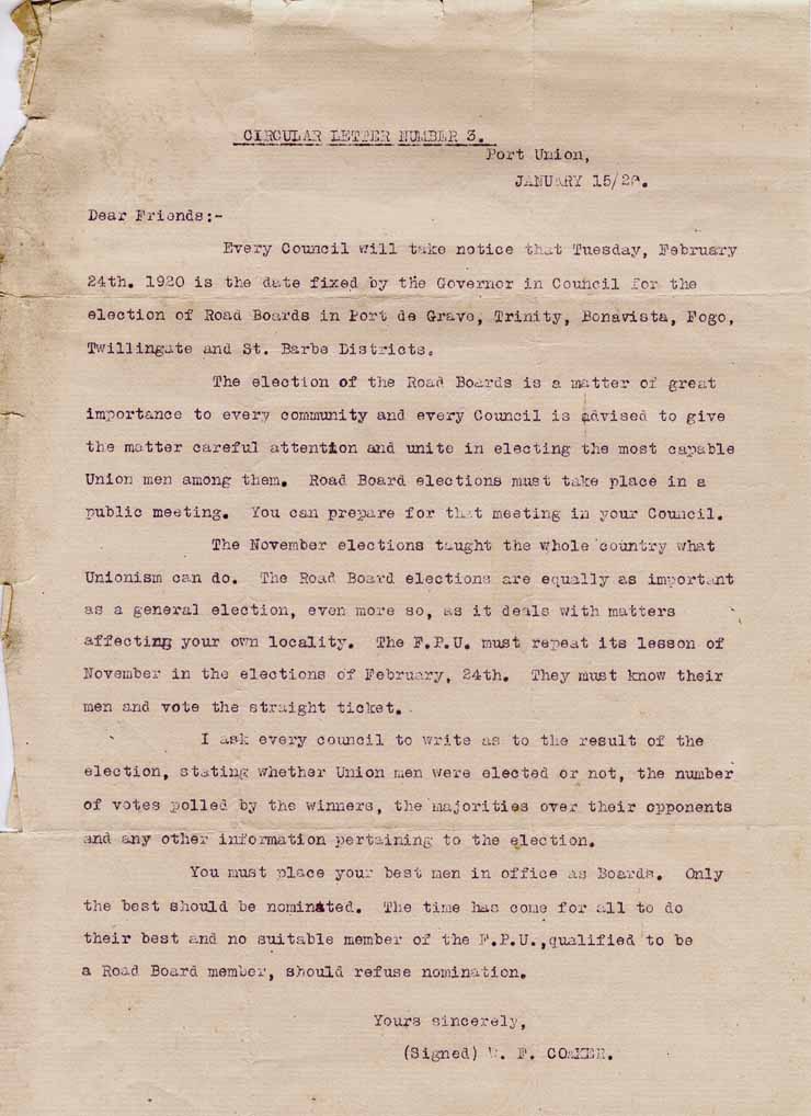 Lettre circulaire no 03. 15 janv. 1920