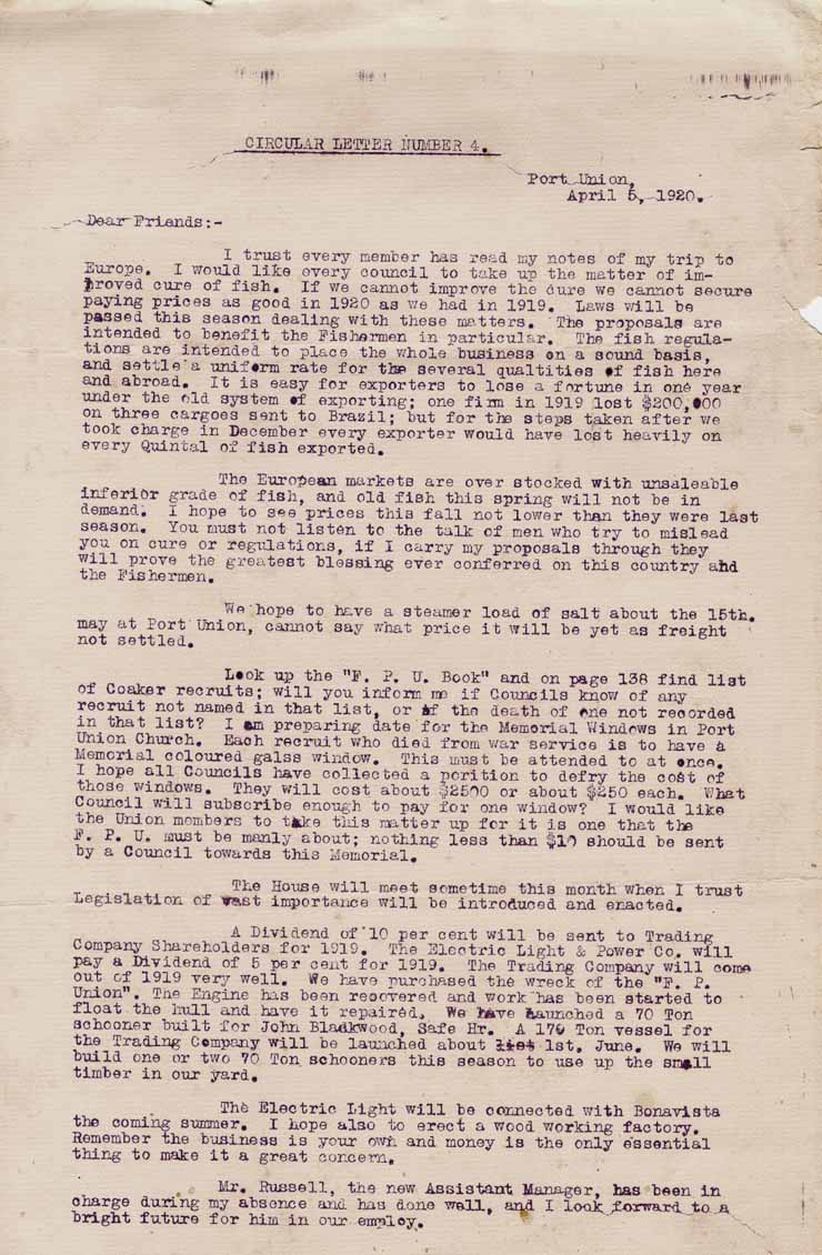 Lettre circulaire no 04. 5 avr. 1920, page 1