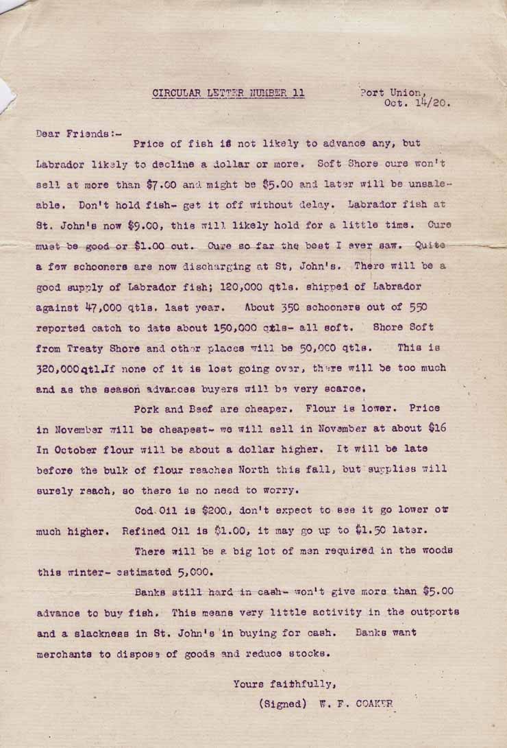 Lettre circulaire no 11. 14 oct. 1920