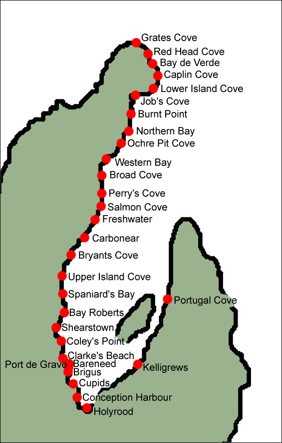 Plan des sections locales de Conception Bay