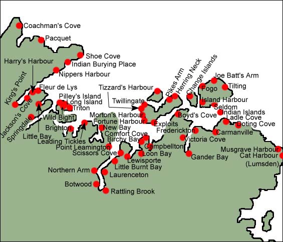Plan des sections locales de la baie de Notre Dame