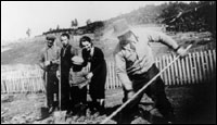 John W. Gilbert et des amis, occupés à défricher le potager sur la colline