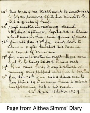 Page from Althea Simms' Diary