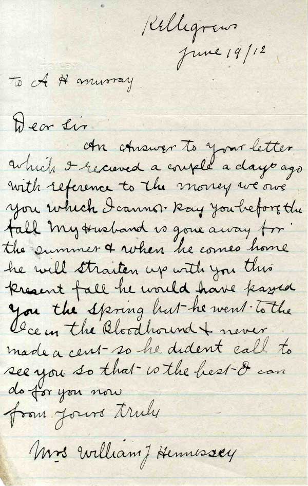 Hennessey Letter to A.H. Murray and Company