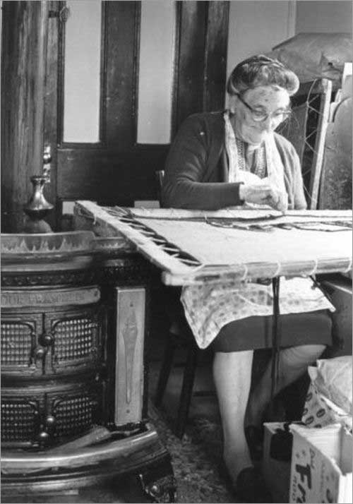 Lousie Belbin Hooking a Mat, 1976