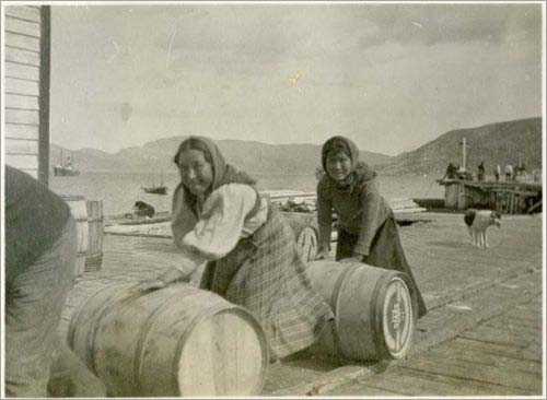 Two Girls Rolling Barrels, 1914