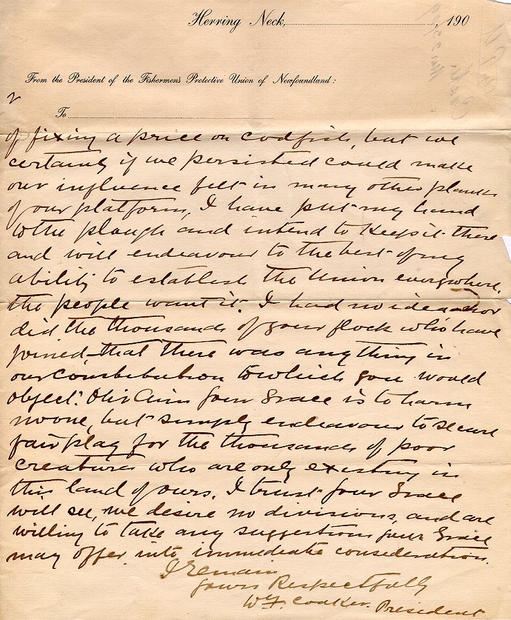Lettre de W.F. Coaker &agrave; l'archev&ecirc;que M.F. Howley, Herring Neck, 23 mars 1909, Page 2
