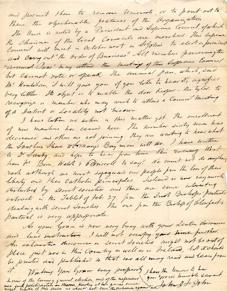 Lettre de John J. St. John, P.P., &agrave; l'archev&ecirc;que M.F. Howley, Argentia, 26 mars 1909, Page 3