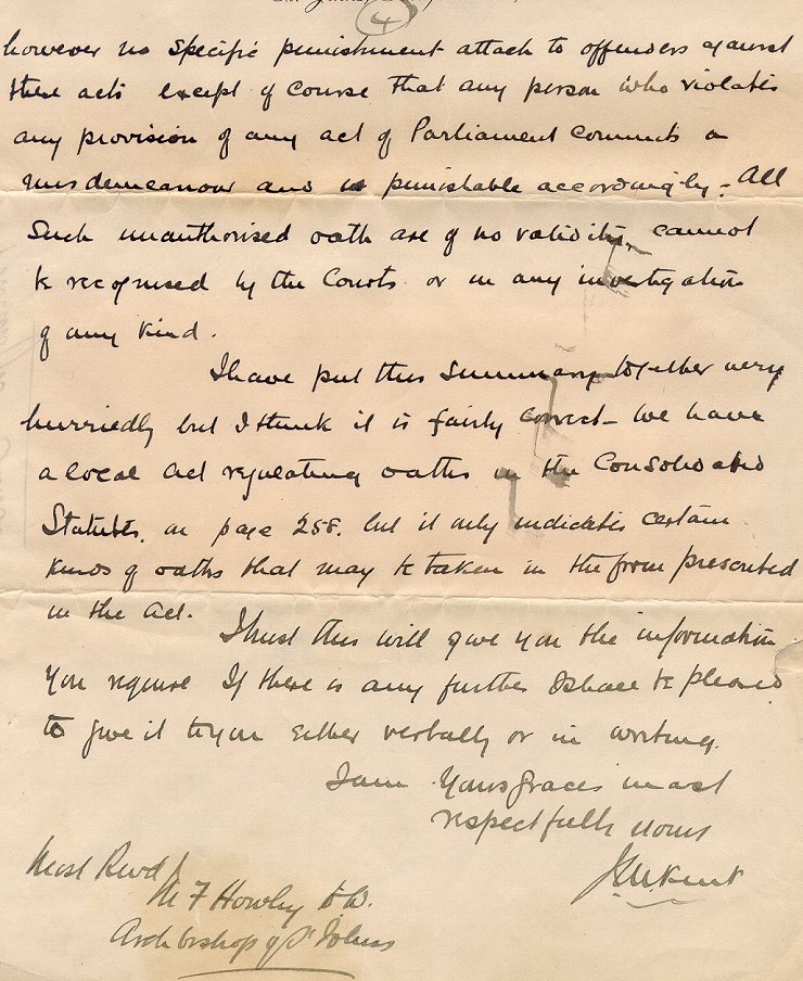 Lettre de J.M. Kent &agrave; l'archev&ecirc;que M.F. Howley, St. John's, 31 mars 1909, Page 4
