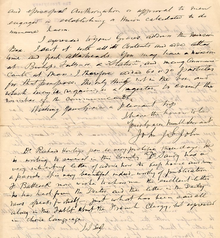 Lettre de John J. St. John, P.P., &agrave; l'archev&ecirc;que M.F. Howley, Argentia, 4 octobre 1909, Page 2