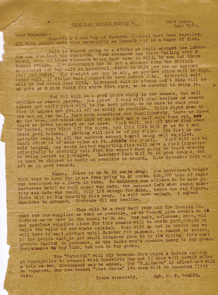 Lettre circulaire no 06. 7 juin 1920