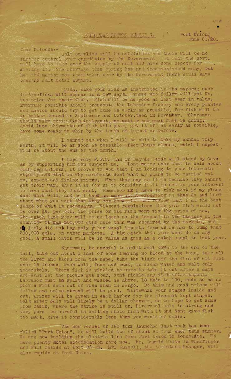 Lettre circulaire no 07. 21 juin 1920, page 1