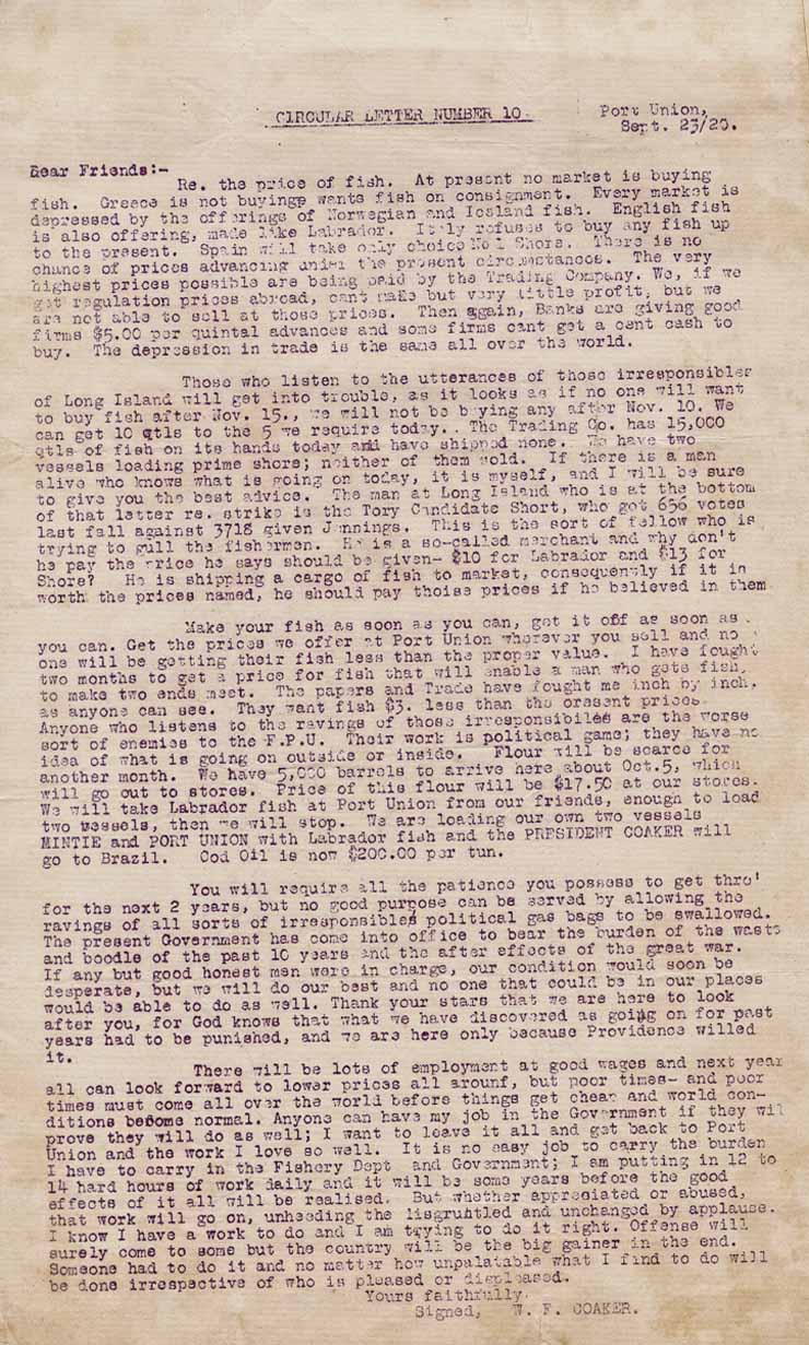 Lettre circulaire no 10. 23 sept. 1920