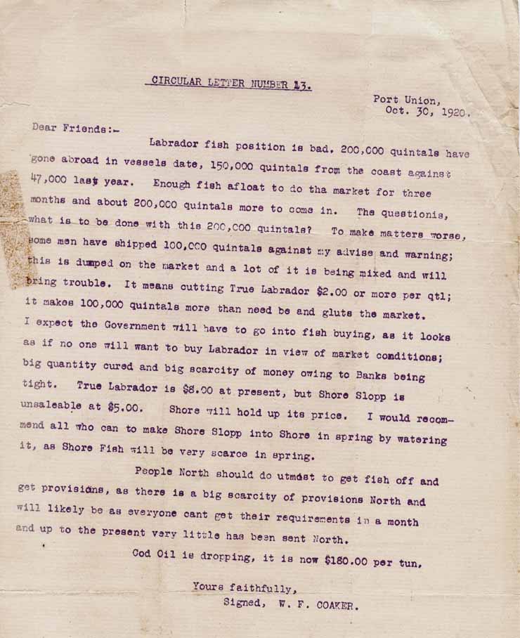 Lettre circulaire no 13. 30 oct. 1920