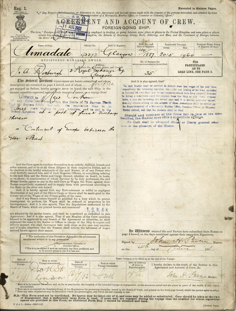 Armdale Crew Agreement, 1902