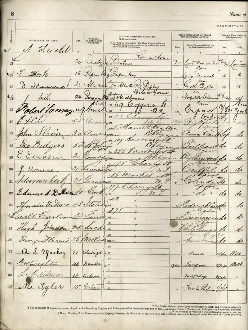 Armdale Crew Agreement, 1902