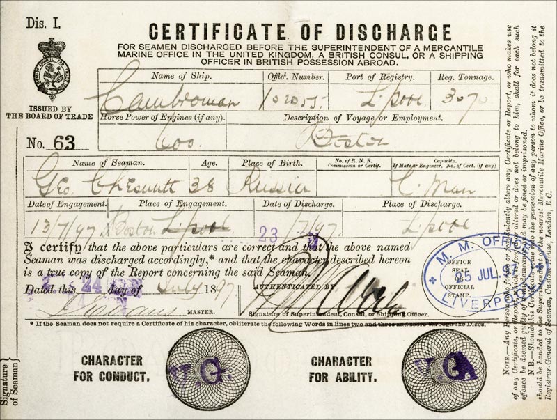 Certificate of Discharge, 1897