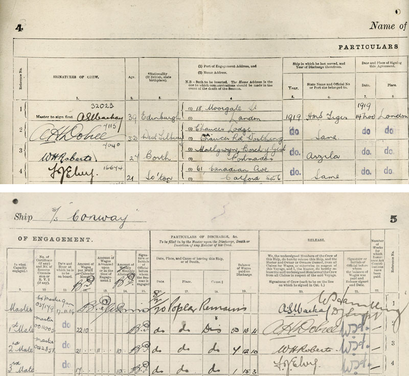 Partial Crew Agreement of the SS Conway, 1920