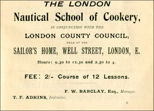 London Nautical School of Cookery Advertisement