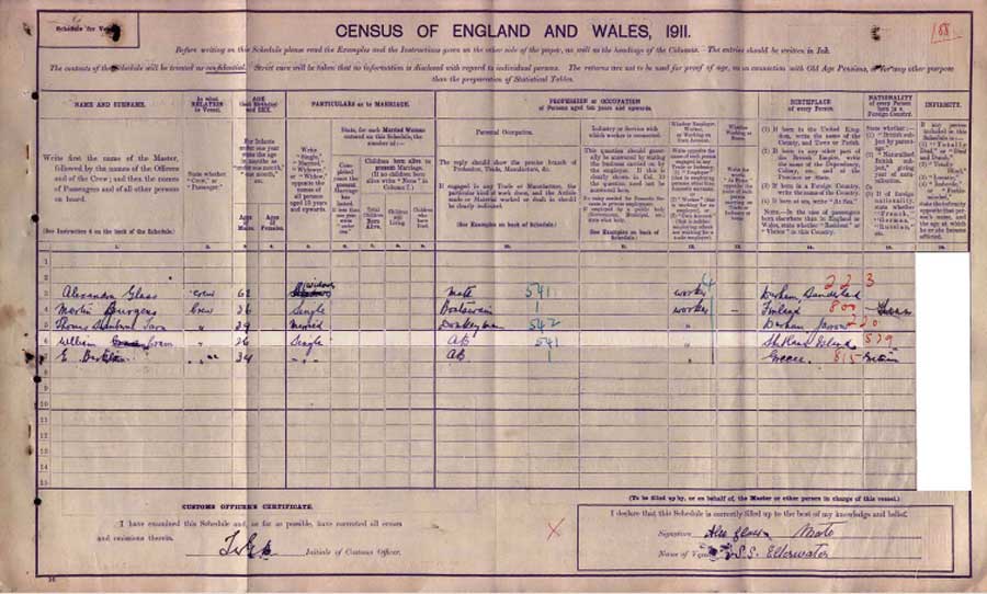 The entry in the 1907 Mercantile Navy List for the SS Brio (Official Number 97966)