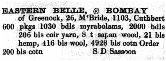 Bill of Entry for the Eastern Belle, 1868