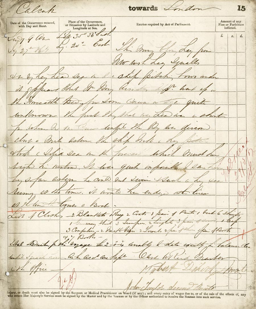 Sir Henry Laurence Logbook, 1867, p. 15
