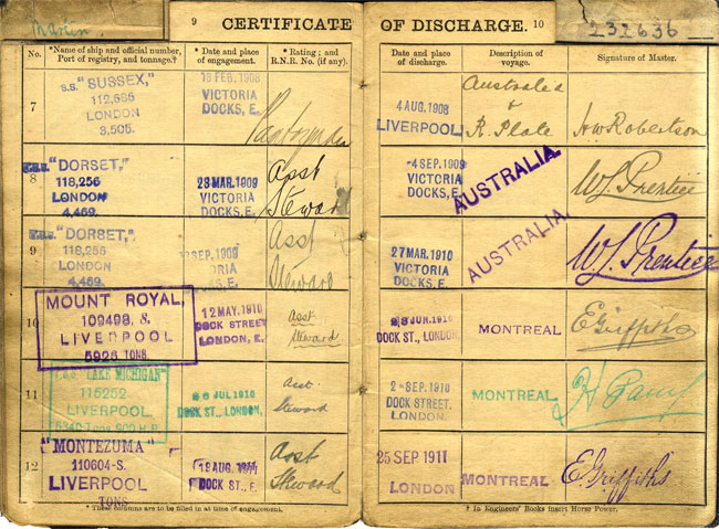 William Martin's Continuous Discharge Book, 1908-11.