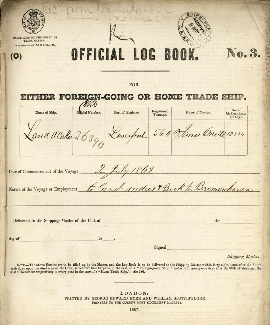 Front Page of an Official Log Book
