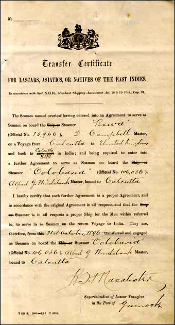 A Lascar Transfer Agreement, 1896