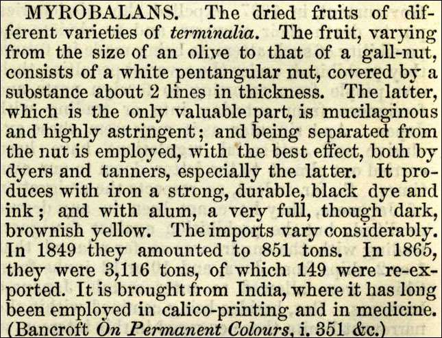 Entry for Myrobalans in McCulloch's  Dictionary 1871