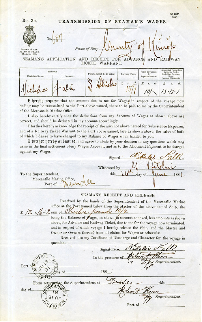 Tramission of Seaman's Wages