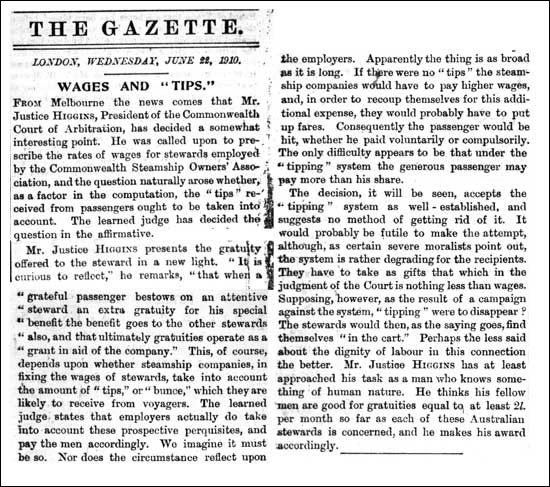 Article on Wages and Tips