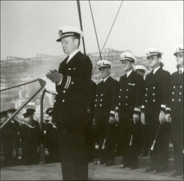 Lt. Hugo Sasse Reading the Order of the Commissioning USS Pollux, May 1941