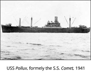 USS Pollux, AKS-2, underway off the Boston Naval Shipyard, Massachusetts (USA), 10 October 1941