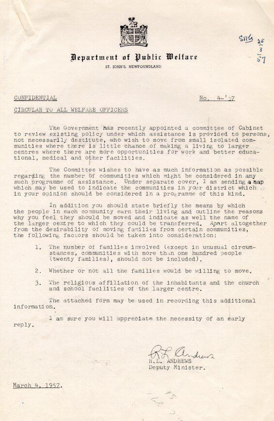 Confidential Circular to all Welfare Officers, 1957