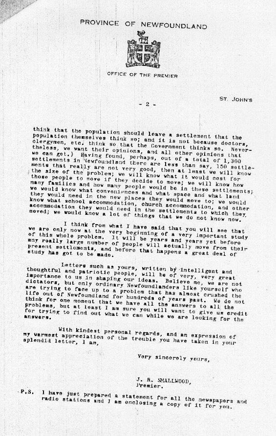 Smallwood Letter to Mrs. Walter Stoodley, 1958 Page 2