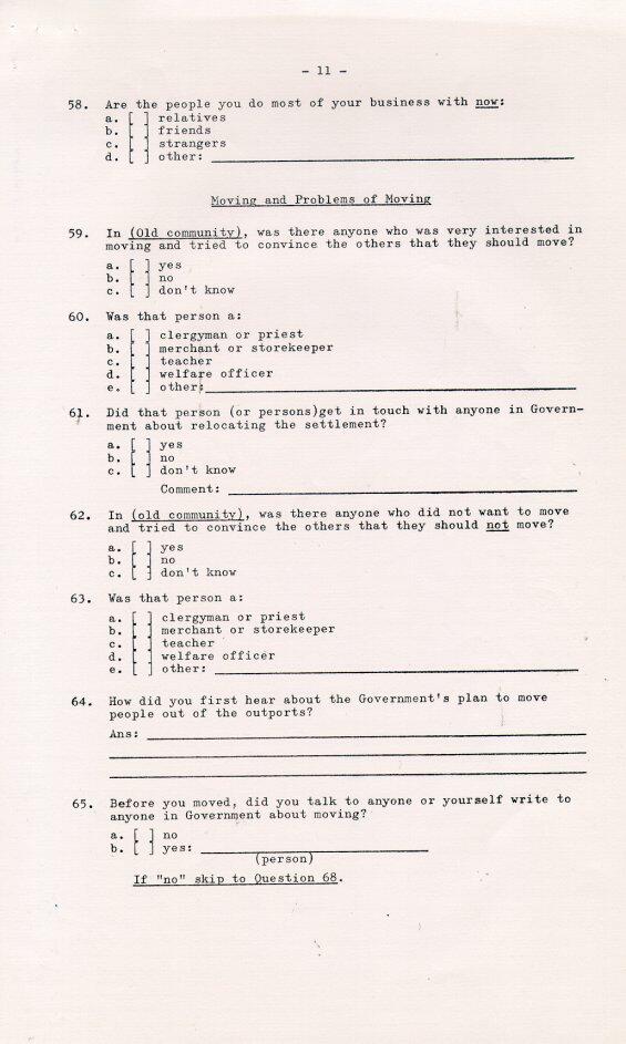 Household Resettlement Questionnaire, 1966 Pages 11-15 (Page 11)