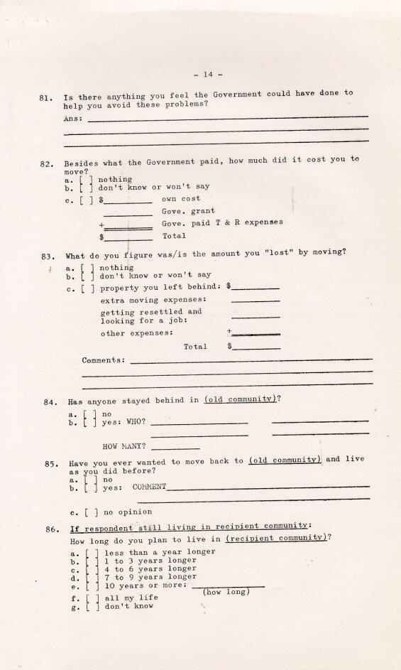 Household Resettlement Questionnaire, 1966 Pages 11-15 (Page 14)
