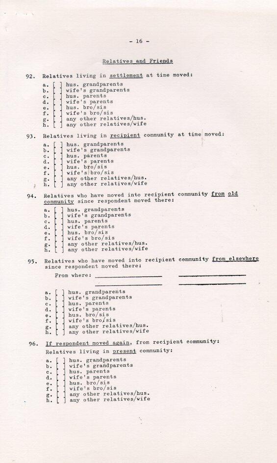 Household Resettlement Questionnaire, 1966 Pages 16-19 (Page 16)