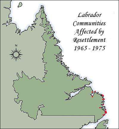 Labrador Communities Affected by Resettlement 1965-1975 (Click for larger map)