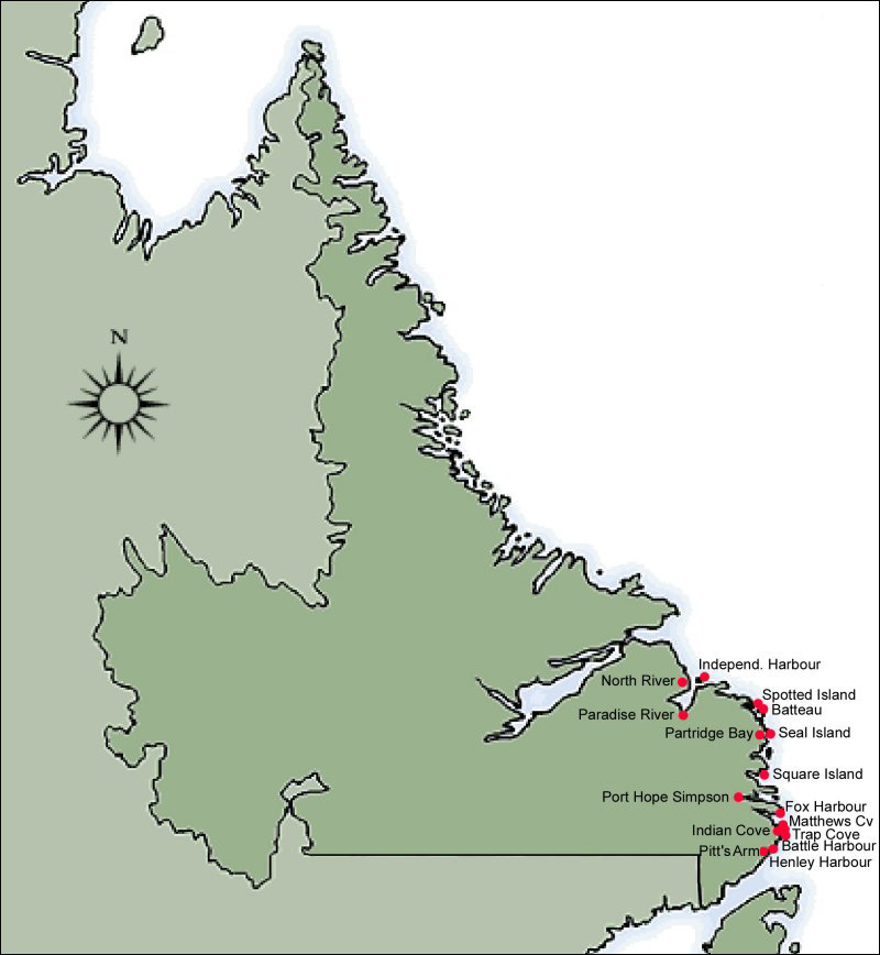 Labrador Communities Affected by Resettlement 1965-1975 (Click for much larger map)