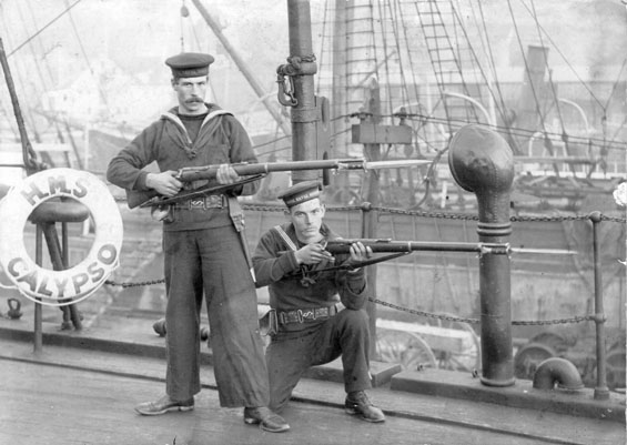 (L-R): Albert Gregory and ? Of Harbour Buffett, Placentia Bay training on H.M.S. Calypso.