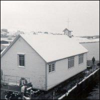The Church of St. Mary the Virgin, Marystown, on the Barge after being moved from St. Joseph's, Placentia Bay